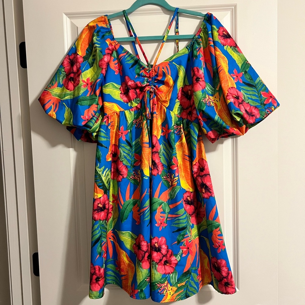 Vibrant Floral Dress with Puff Sleeves